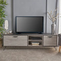 Meuble TV de style industriel de 71 pouces avec armoire rabattable et 2 étagères, gris, convient aux téléviseurs jusqu'à 79 pouces
