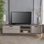 Meuble TV de style industriel de 71 pouces avec armoire rabattable et 2 étagères, gris, convient aux téléviseurs jusqu'à 79 pouces