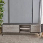 Meuble TV de style industriel de 71 pouces avec armoire rabattable et 2 étagères, gris, convient aux téléviseurs jusqu'à 79 pouces
