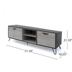 Meuble TV de style industriel de 71 pouces avec armoire rabattable et 2 étagères, gris, convient aux téléviseurs jusqu'à 79 pouces