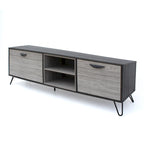 Meuble TV de style industriel de 71 pouces avec armoire rabattable et 2 étagères, gris, convient aux téléviseurs jusqu'à 79 pouces