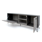 Meuble TV de style industriel de 71 pouces avec armoire rabattable et 2 étagères, gris, convient aux téléviseurs jusqu'à 79 pouces