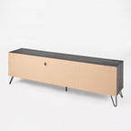 Meuble TV de style industriel de 71 pouces avec armoire rabattable et 2 étagères, gris, convient aux téléviseurs jusqu'à 79 pouces