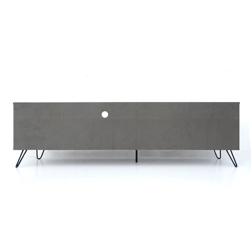 Meuble TV de style industriel de 71 pouces avec armoire rabattable et 2 étagères, gris, convient aux téléviseurs jusqu'à 79 pouces