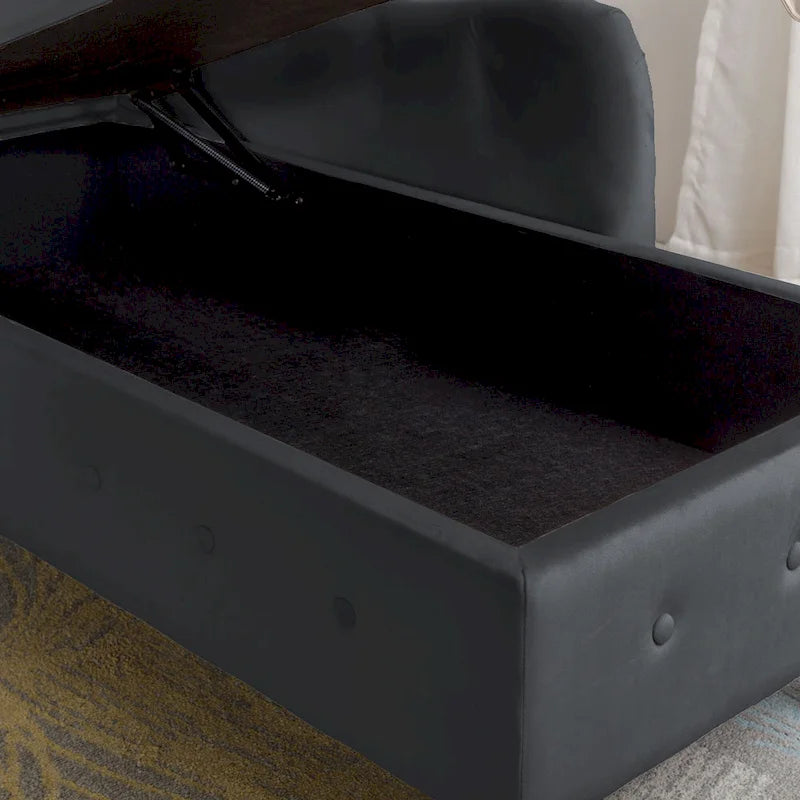 Chauffeuse capitonnée en velours de 58 po avec rangement dissimulé et garniture cloutée, noire, une place