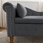 Chauffeuse capitonnée en velours de 58 po avec rangement dissimulé et garniture cloutée, noire, une place