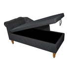 Chauffeuse capitonnée en velours de 58 po avec rangement dissimulé et garniture cloutée, noire, une place