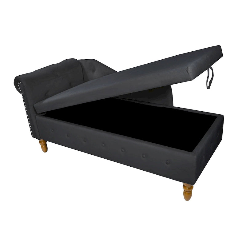 Chauffeuse capitonnée en velours de 58 po avec rangement dissimulé et garniture cloutée, noire, une place