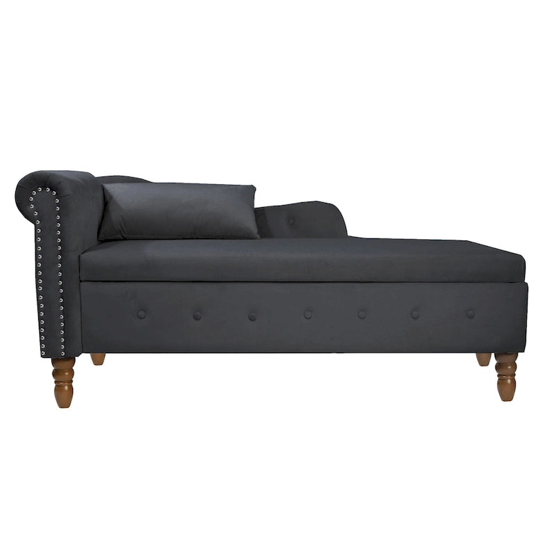 Chauffeuse capitonnée en velours de 58 po avec rangement dissimulé et garniture cloutée, noire, une place