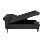 Chauffeuse capitonnée en velours de 58 po avec rangement dissimulé et garniture cloutée, noire, une place