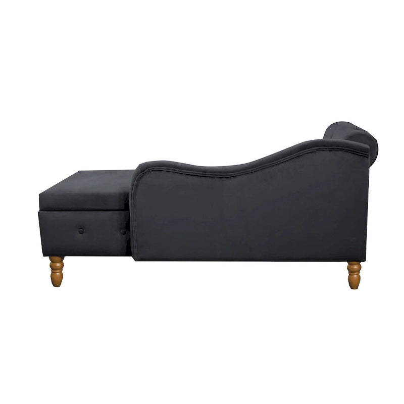 Chauffeuse capitonnée en velours de 58 po avec rangement dissimulé et garniture cloutée, noire, une place