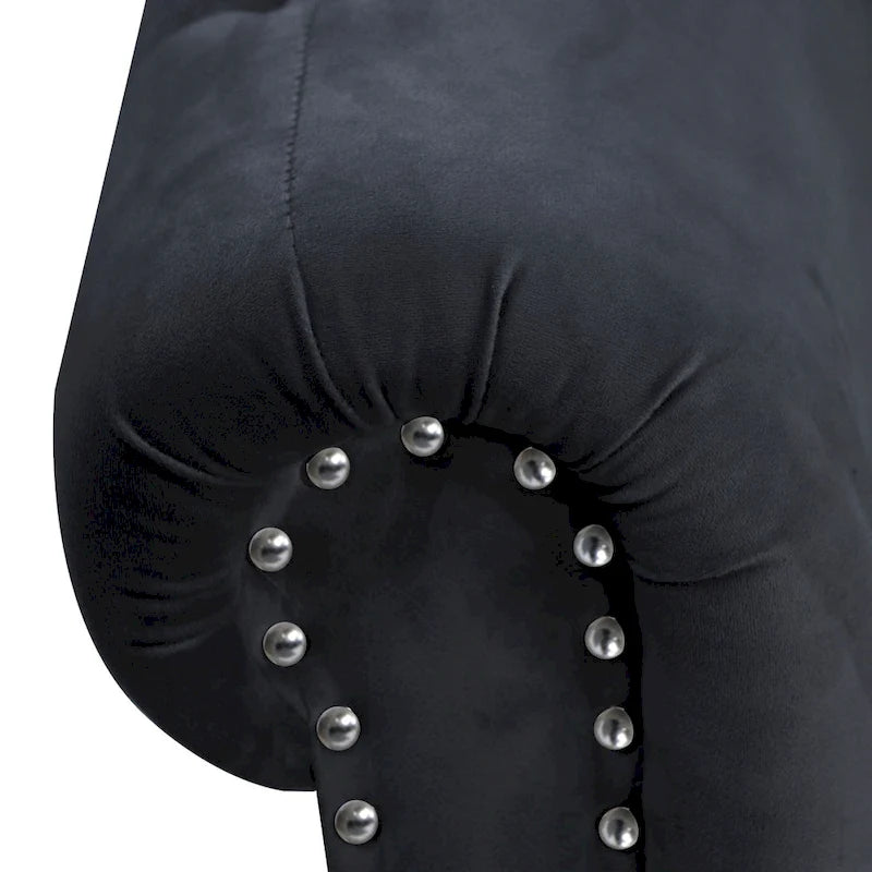 Chauffeuse capitonnée en velours de 58 po avec rangement dissimulé et garniture cloutée, noire, une place