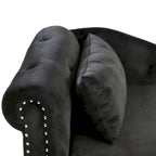 Chauffeuse capitonnée en velours de 58 po avec rangement dissimulé et garniture cloutée, noire, une place