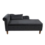 Chauffeuse capitonnée en velours de 58 po avec rangement dissimulé et garniture cloutée, noire, une place
