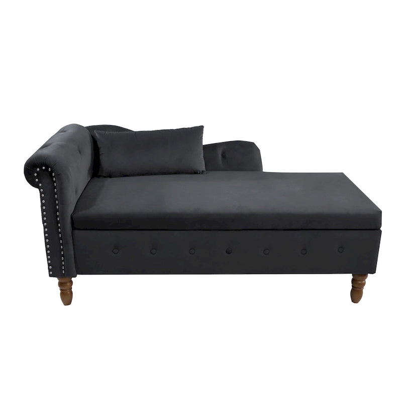 Chauffeuse capitonnée en velours de 58 po avec rangement dissimulé et garniture cloutée, noire, une place