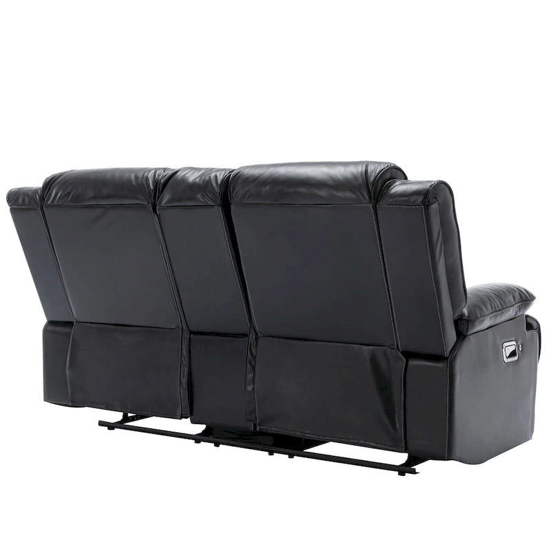Canapé inclinable manuel 2 places avec bande LED, porte-gobelets et rangement, gris / noir, 2 places