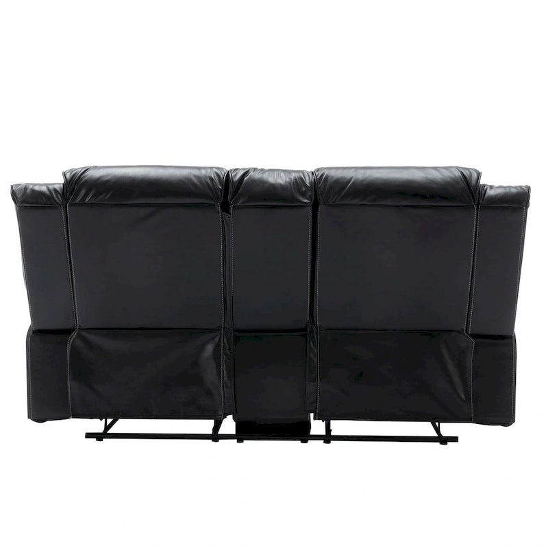 Canapé inclinable manuel 2 places avec bande LED, porte-gobelets et rangement, gris / noir, 2 places