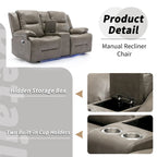 Canapé inclinable manuel 2 places avec bande LED, porte-gobelets et rangement, gris / noir, 2 places