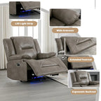 Canapé inclinable manuel 2 places avec bande LED, porte-gobelets et rangement, gris / noir, 2 places