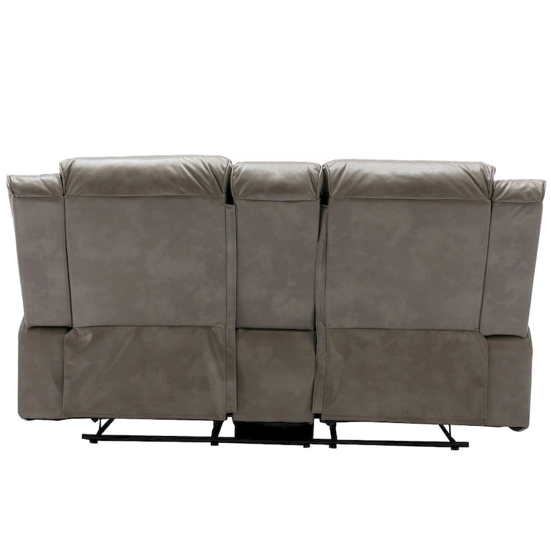 Canapé inclinable manuel 2 places avec bande LED, porte-gobelets et rangement, gris / noir, 2 places