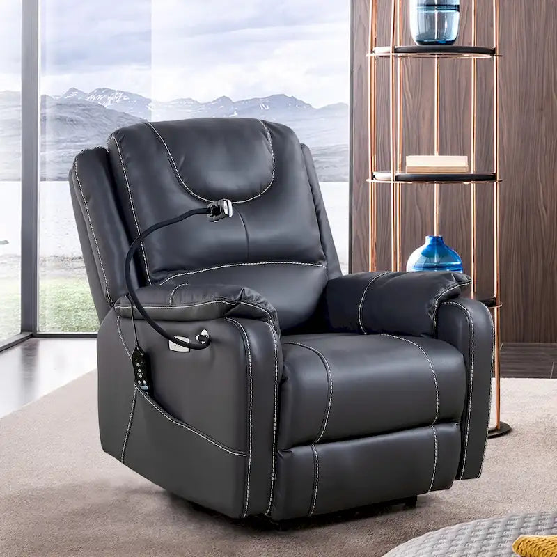 Fauteuil inclinable électrique avec massage, chaleur lombaire et port USB, noir/marron, une place