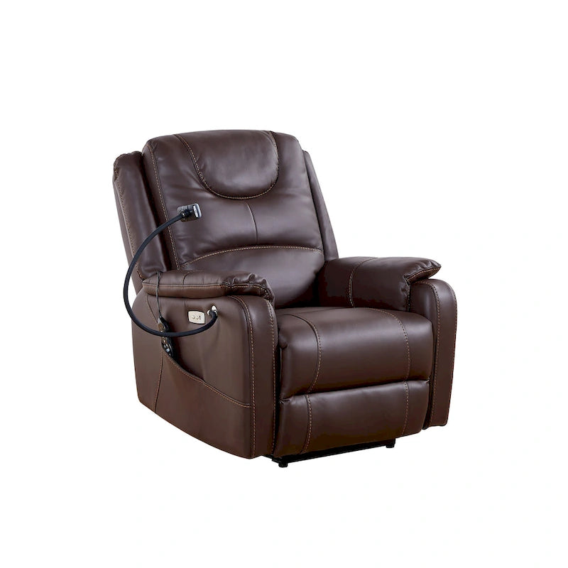 Fauteuil inclinable électrique avec massage, chaleur lombaire et port USB, noir/marron, une place