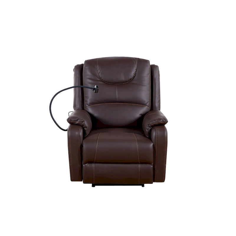 Fauteuil inclinable électrique avec massage, chaleur lombaire et port USB, noir/marron, une place