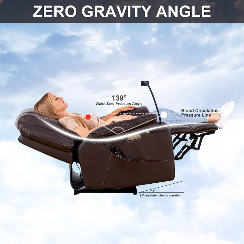 Fauteuil inclinable électrique avec massage, chaleur lombaire et port USB, noir/marron, une place