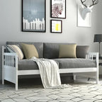 Cadre de lit de repos en bois à lattes, taille double, avec 3 barrières, marron / gris / blanc