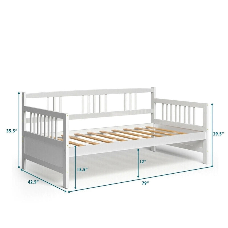 Cadre de lit de repos en bois à lattes, taille double, avec 3 barrières, marron / gris / blanc