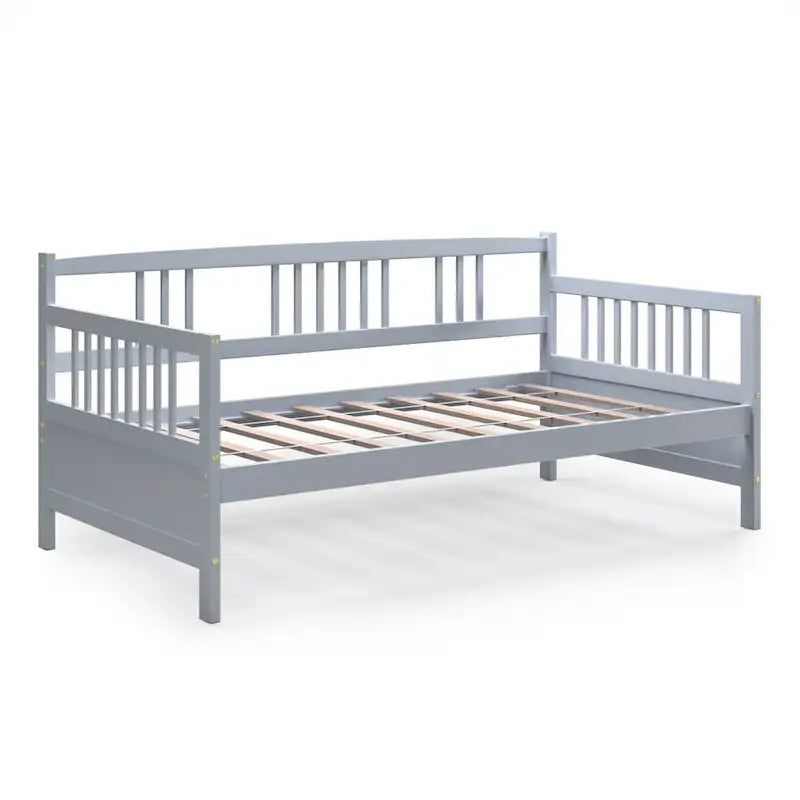 Cadre de lit de repos en bois à lattes, taille double, avec 3 barrières, marron / gris / blanc