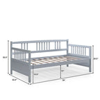 Cadre de lit de repos en bois à lattes, taille double, avec 3 barrières, marron / gris / blanc
