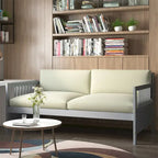 Cadre de lit de repos en bois à lattes, taille double, avec 3 barrières, marron / gris / blanc