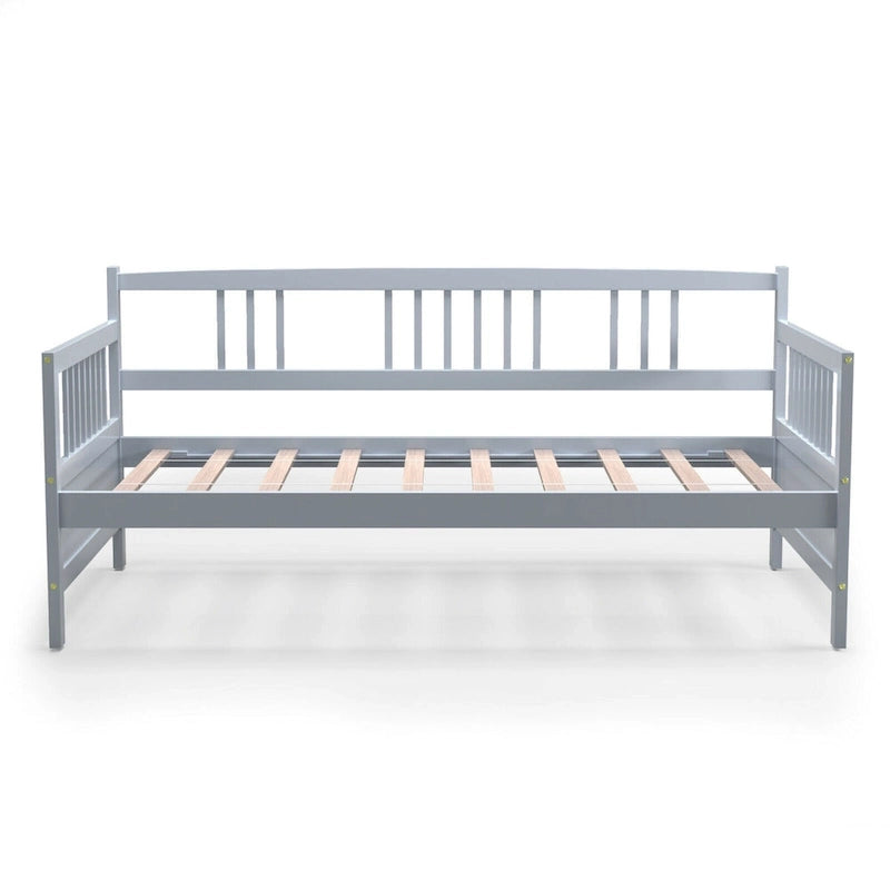 Cadre de lit de repos en bois à lattes, taille double, avec 3 barrières, marron / gris / blanc