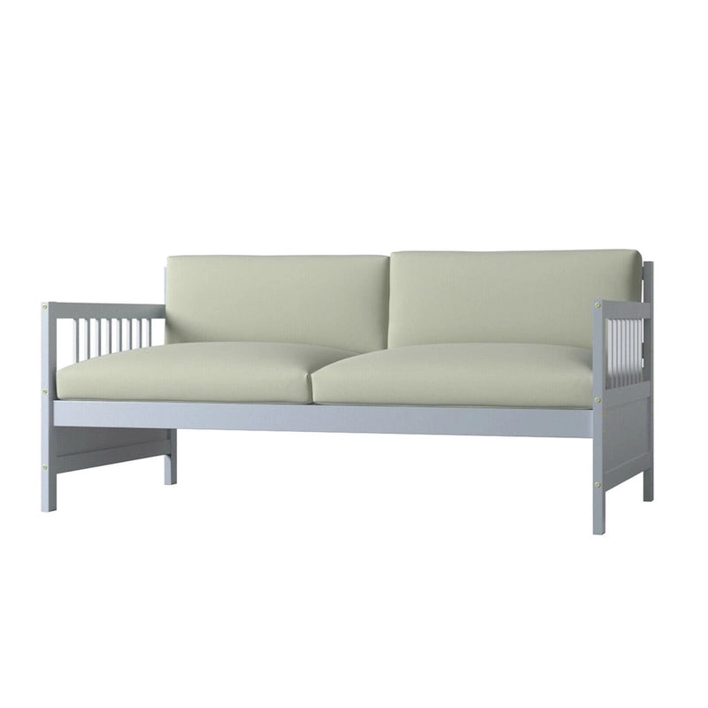 Cadre de lit de repos en bois à lattes, taille double, avec 3 barrières, marron / gris / blanc