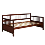Cadre de lit de repos en bois à lattes, taille double, avec 3 barrières, marron / gris / blanc