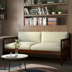 Cadre de lit de repos en bois à lattes, taille double, avec 3 barrières, marron / gris / blanc