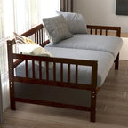 Cadre de lit de repos en bois à lattes, taille double, avec 3 barrières, marron / gris / blanc