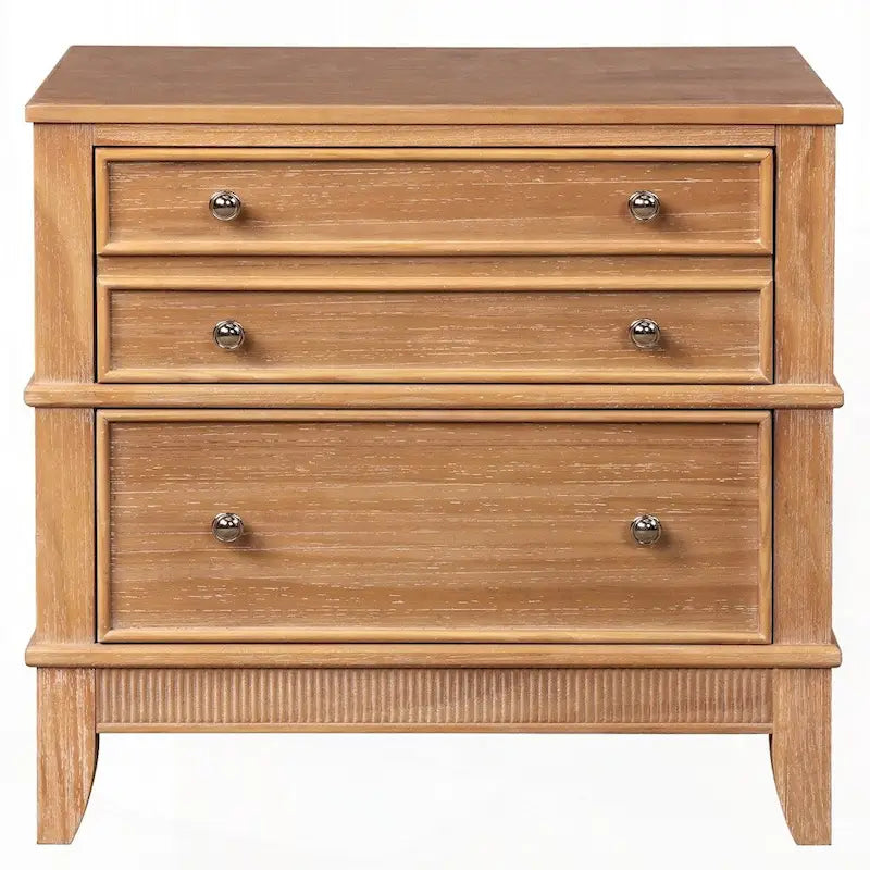 Table de chevet à 3 tiroirs avec moulures cannelées et tiroir doublé de feutre, naturel, unitaire