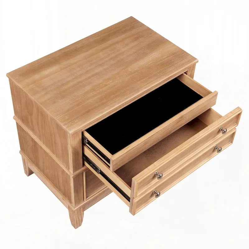 Table de chevet à 3 tiroirs avec moulures cannelées et tiroir doublé de feutre, naturel, unitaire