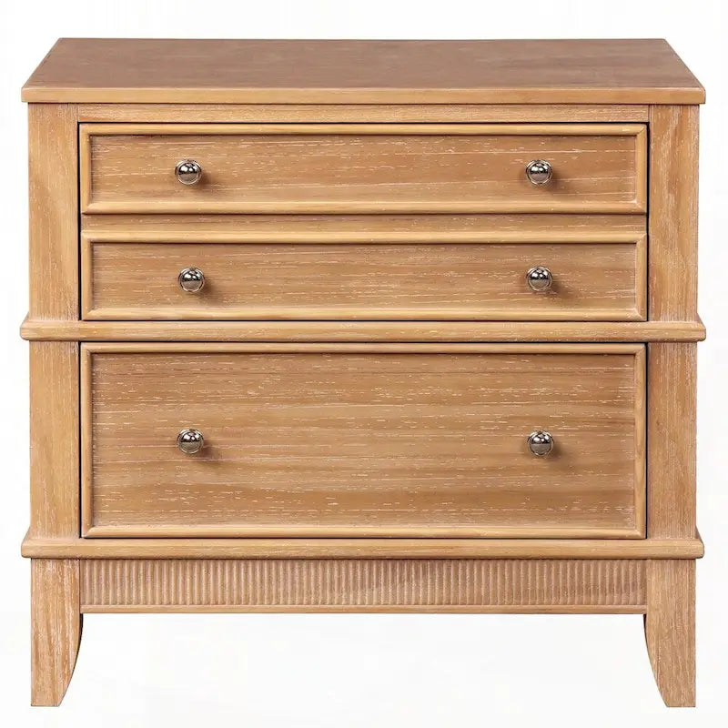 Table de chevet à 3 tiroirs avec moulures cannelées et tiroir doublé de feutre, naturel, unitaire