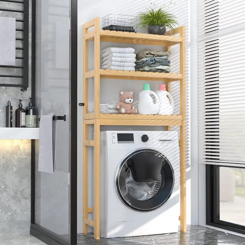 Étagère de rangement 3 niveaux en bambou à installer au-dessus des toilettes, avec 3 crochets, blanc / expresso / naturel / noir