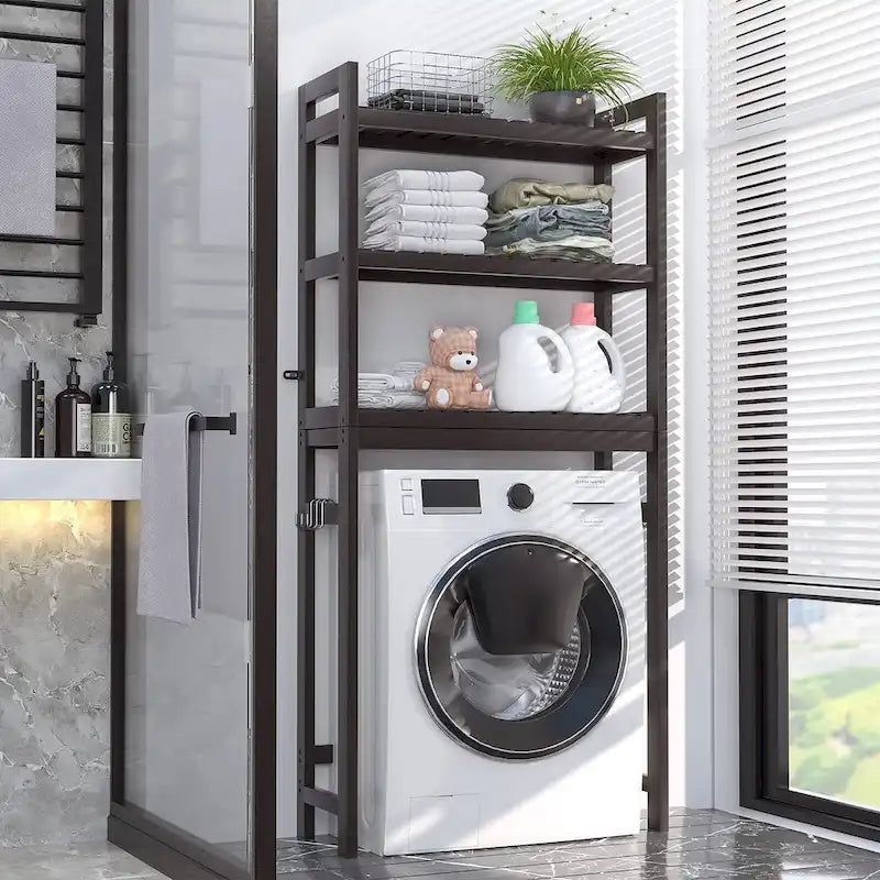 Étagère de rangement 3 niveaux en bambou à installer au-dessus des toilettes, avec 3 crochets, blanc / expresso / naturel / noir