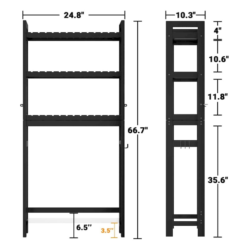 Étagère de rangement 3 niveaux en bambou à installer au-dessus des toilettes, avec 3 crochets, blanc / expresso / naturel / noir
