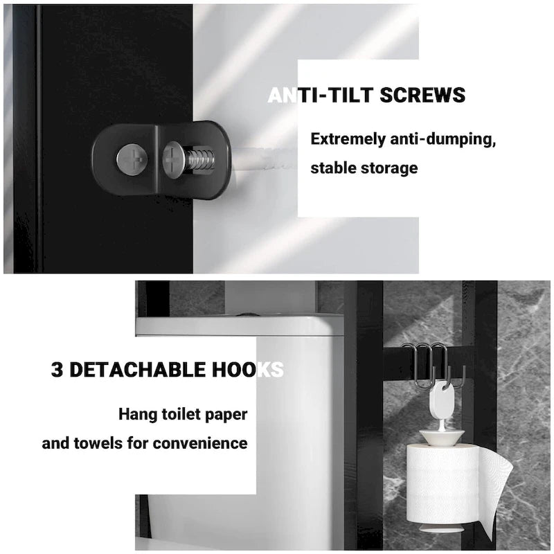 Étagère de rangement 3 niveaux en bambou à installer au-dessus des toilettes, avec 3 crochets, blanc / expresso / naturel / noir