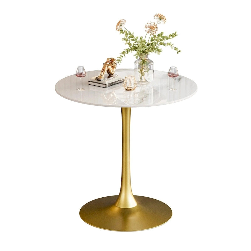 Table haute ronde de bar avec plateau en pierre frittée et pied central, Blanc antique / Jade / Blanc brillant, 2-3 places