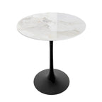 Table haute ronde de bar avec plateau en pierre frittée et pied central, Blanc antique / Jade / Blanc brillant, 2-3 places