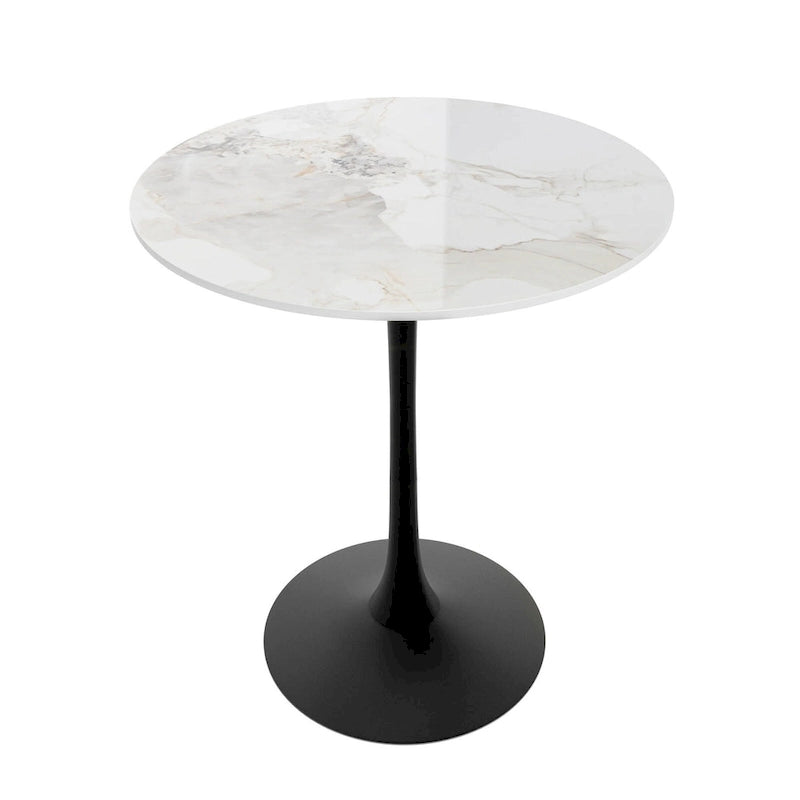 Table haute ronde de bar avec plateau en pierre frittée et pied central, Blanc antique / Jade / Blanc brillant, 2-3 places