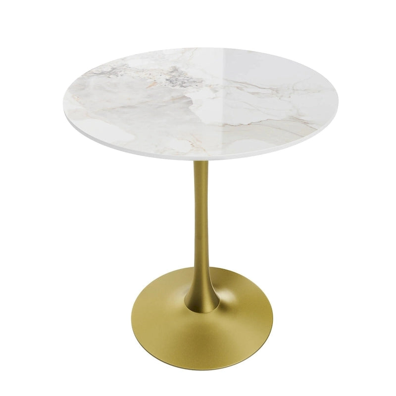 Table haute ronde de bar avec plateau en pierre frittée et pied central, Blanc antique / Jade / Blanc brillant, 2-3 places