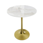 Table haute ronde de bar avec plateau en pierre frittée et pied central, Blanc antique / Jade / Blanc brillant, 2-3 places